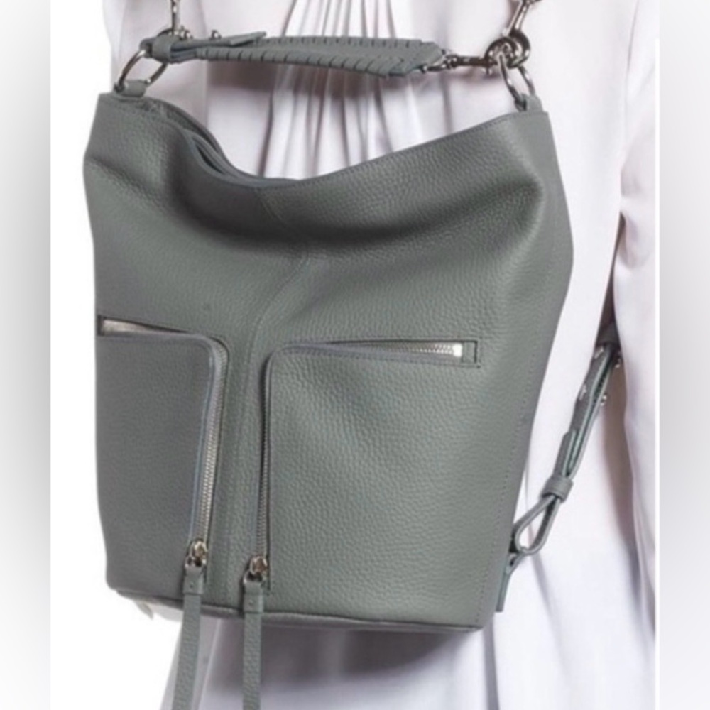 AllSaints Fetch Leather Convertible Backpack in Mink Gray
